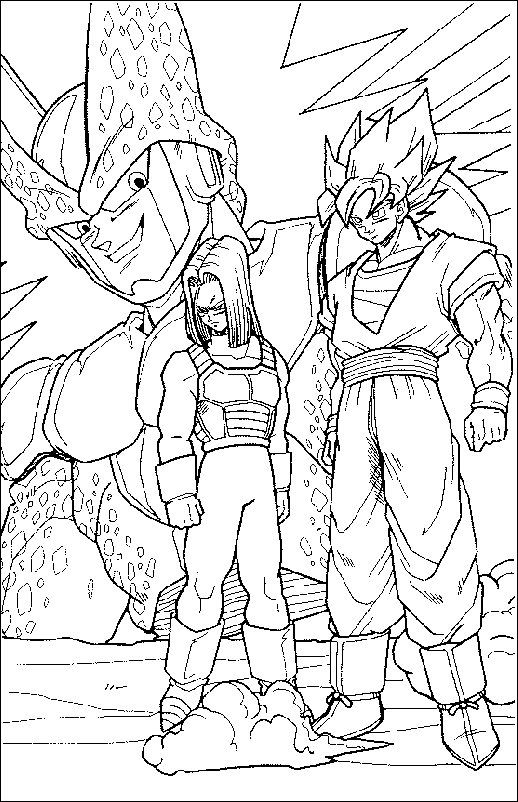 coloriage dragon ball Z sangoku trunk contre cell
